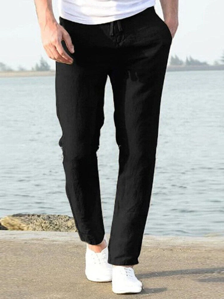 Casual Loose Solid Color Lacing Elastic Waist Pants - Image 3