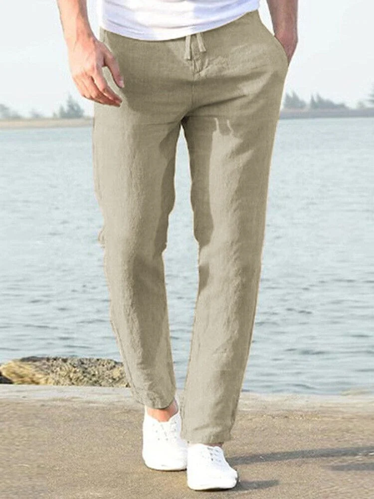 Casual Loose Solid Color Lacing Elastic Waist Pants - Image 4