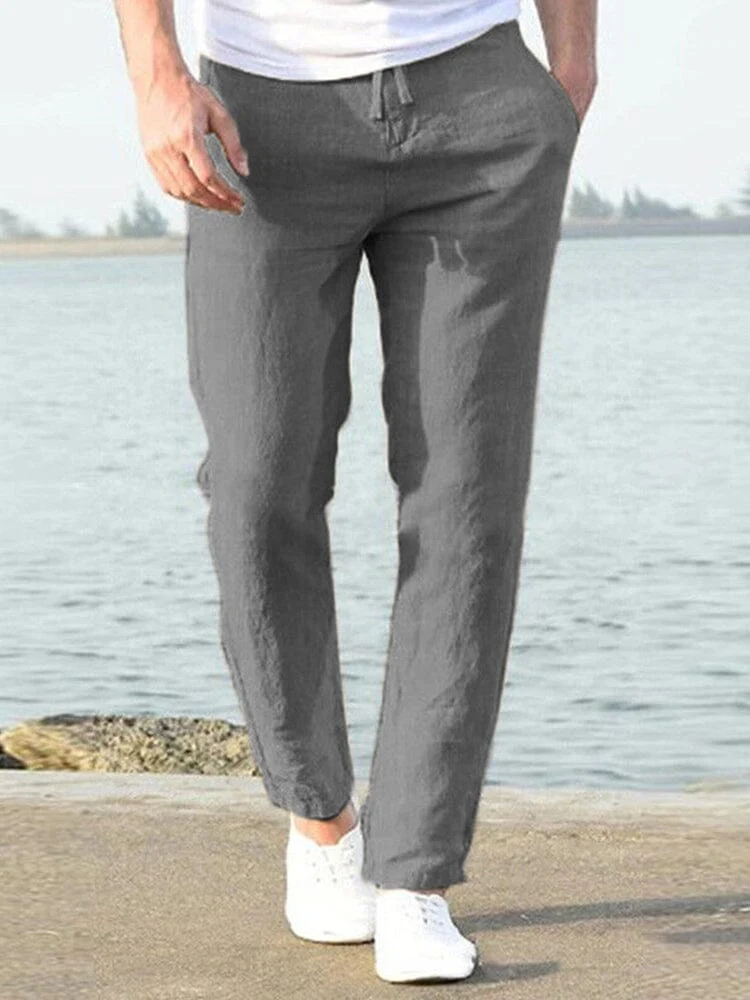 Casual Loose Solid Color Lacing Elastic Waist Pants - Image 5