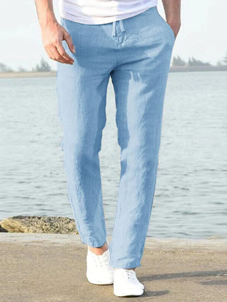 Casual Loose Solid Color Lacing Elastic Waist Pants - Image 6