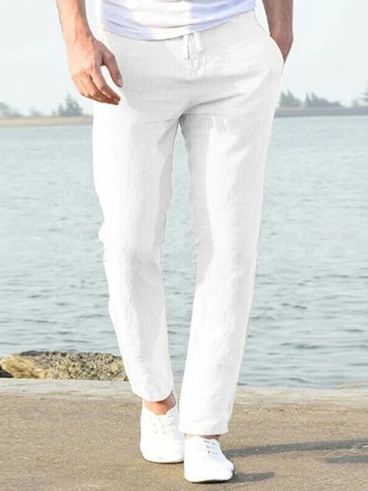 Casual Loose Solid Color Lacing Elastic Waist Pants - Image 7