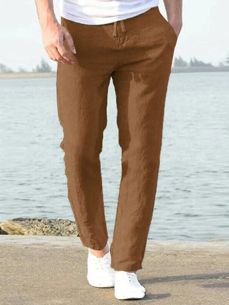 Casual Loose Solid Color Lacing Elastic Waist Pants - Image 8
