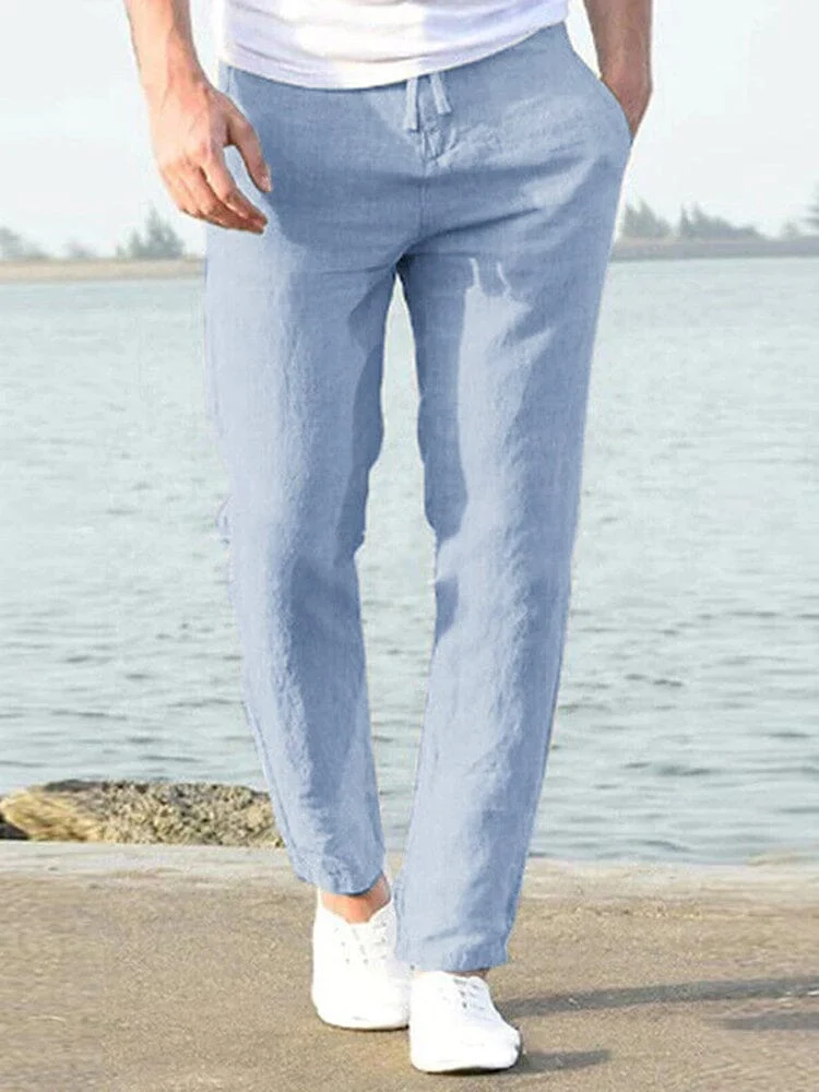 Casual Loose Solid Color Lacing Elastic Waist Pants - Image 9