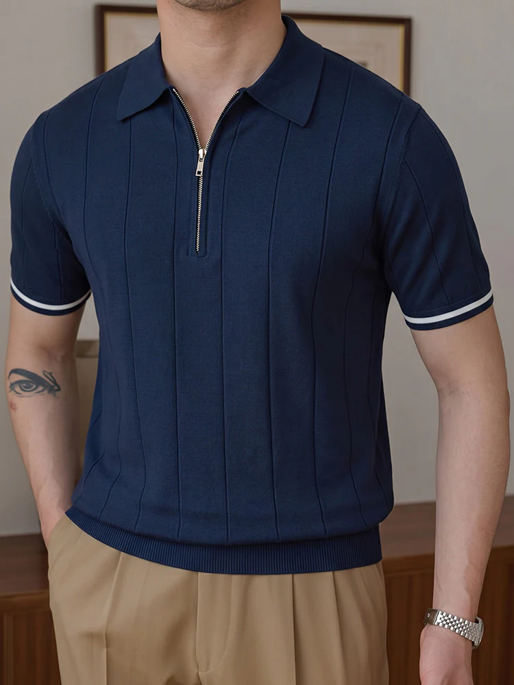 Cool-Touch Cotton Knit Vertical Stripe Short Sleeve - Image 2