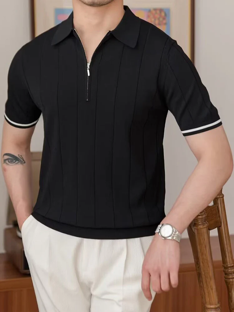 Cool-Touch Cotton Knit Vertical Stripe Short Sleeve - Image 3