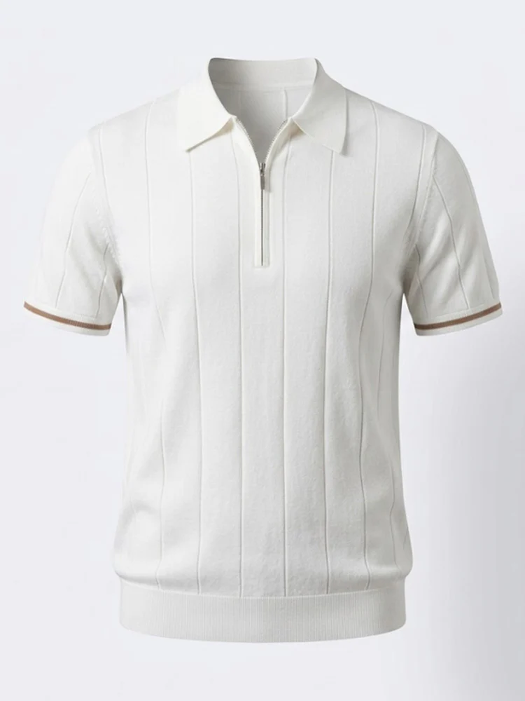 Cool-Touch Cotton Knit Vertical Stripe Short Sleeve - Image 5