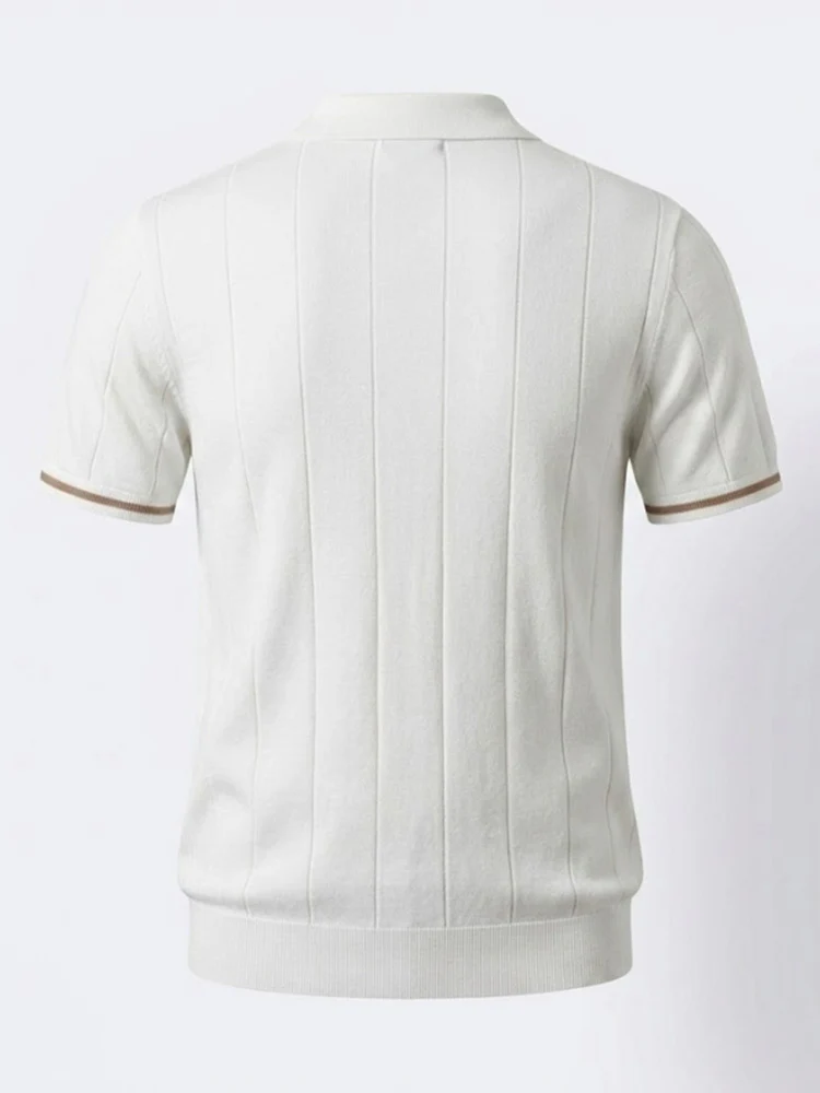 Cool-Touch Cotton Knit Vertical Stripe Short Sleeve - Image 6