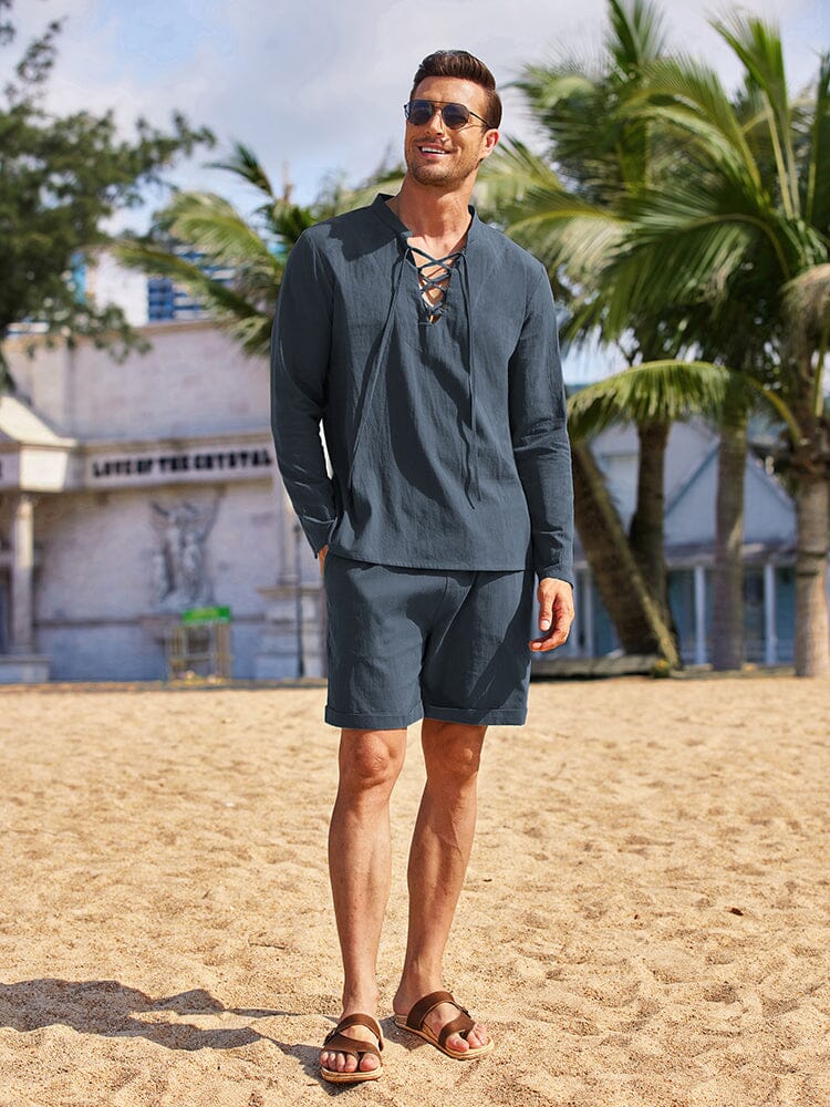Cotton 2 Pieces Henley Shirt Set (US Only) - Image 10