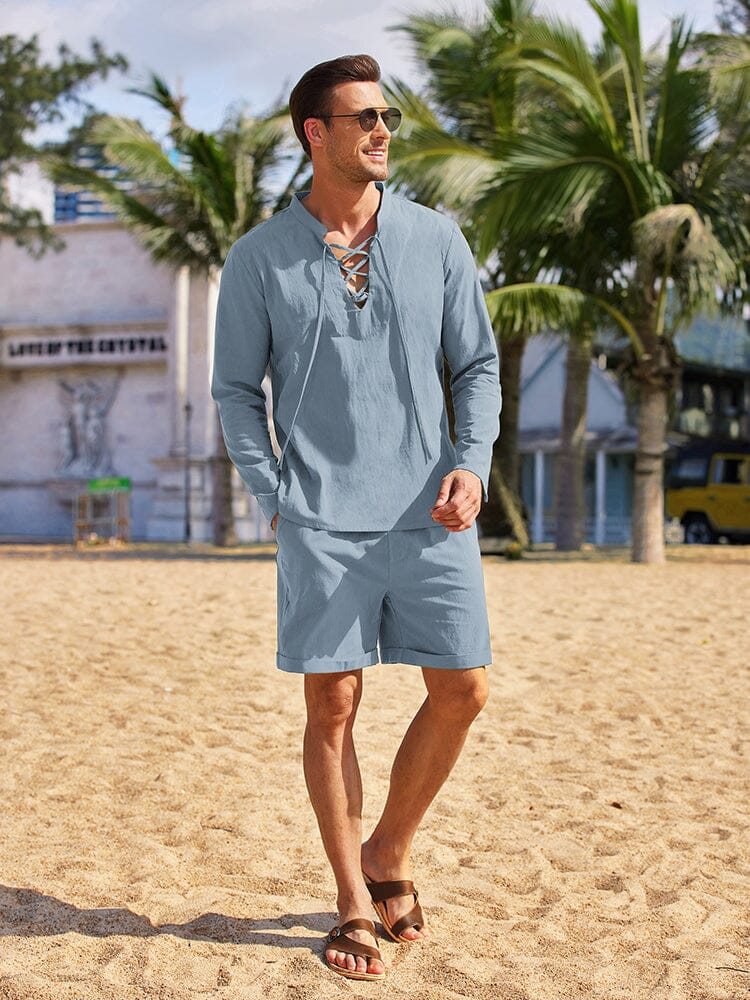 Cotton 2 Pieces Henley Shirt Set (US Only) - Image 11