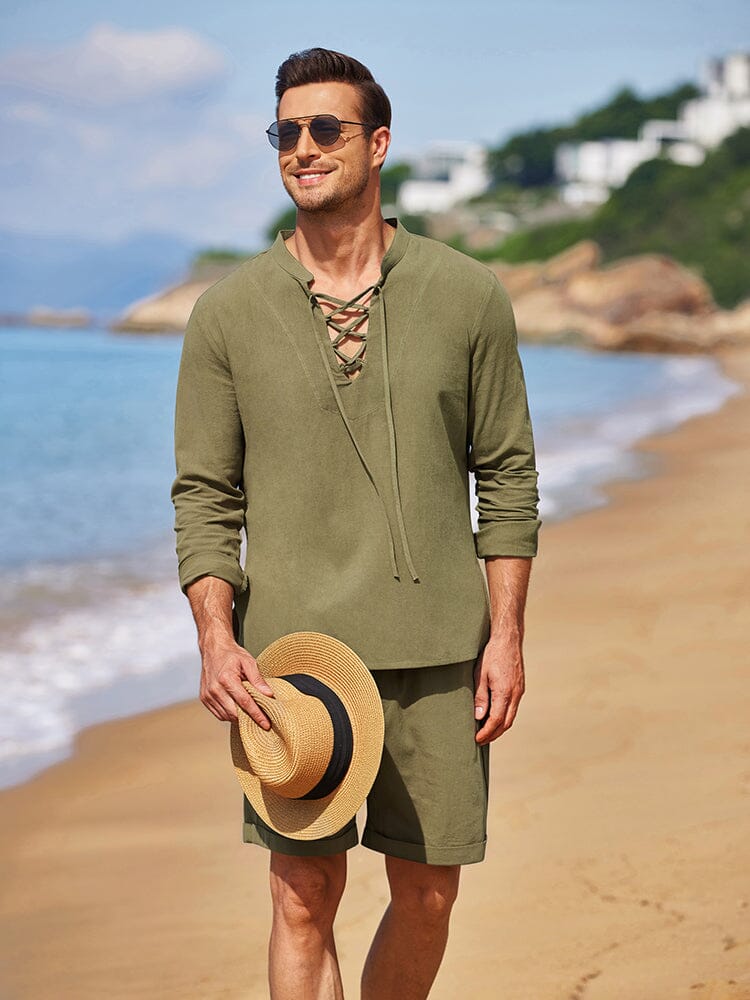 Cotton 2 Pieces Henley Shirt Set (US Only) - Image 2