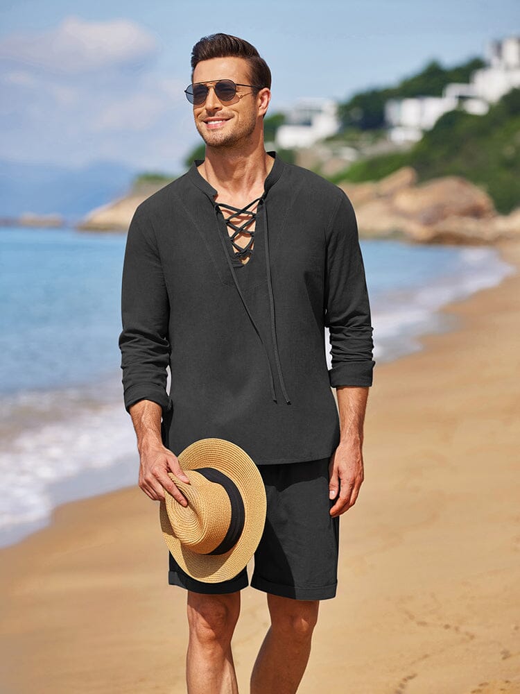 Cotton 2 Pieces Henley Shirt Set (US Only) - Image 3