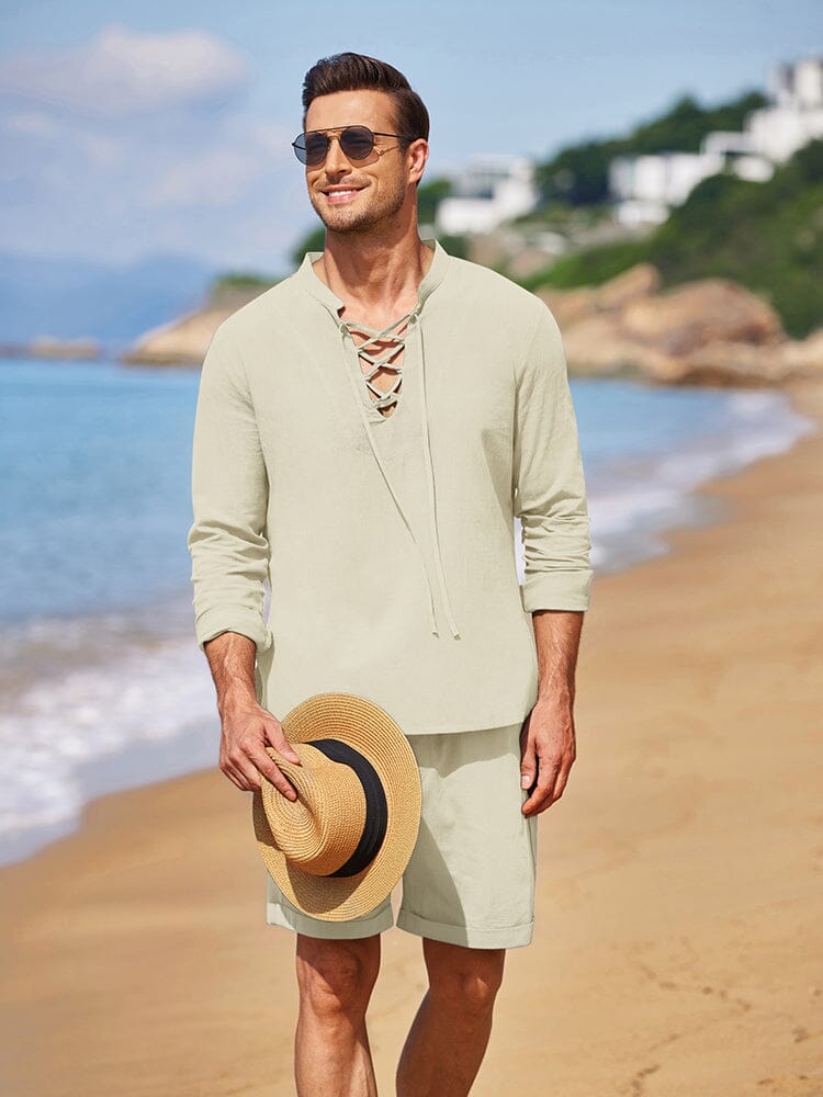 Cotton 2 Pieces Henley Shirt Set (US Only) - Image 4