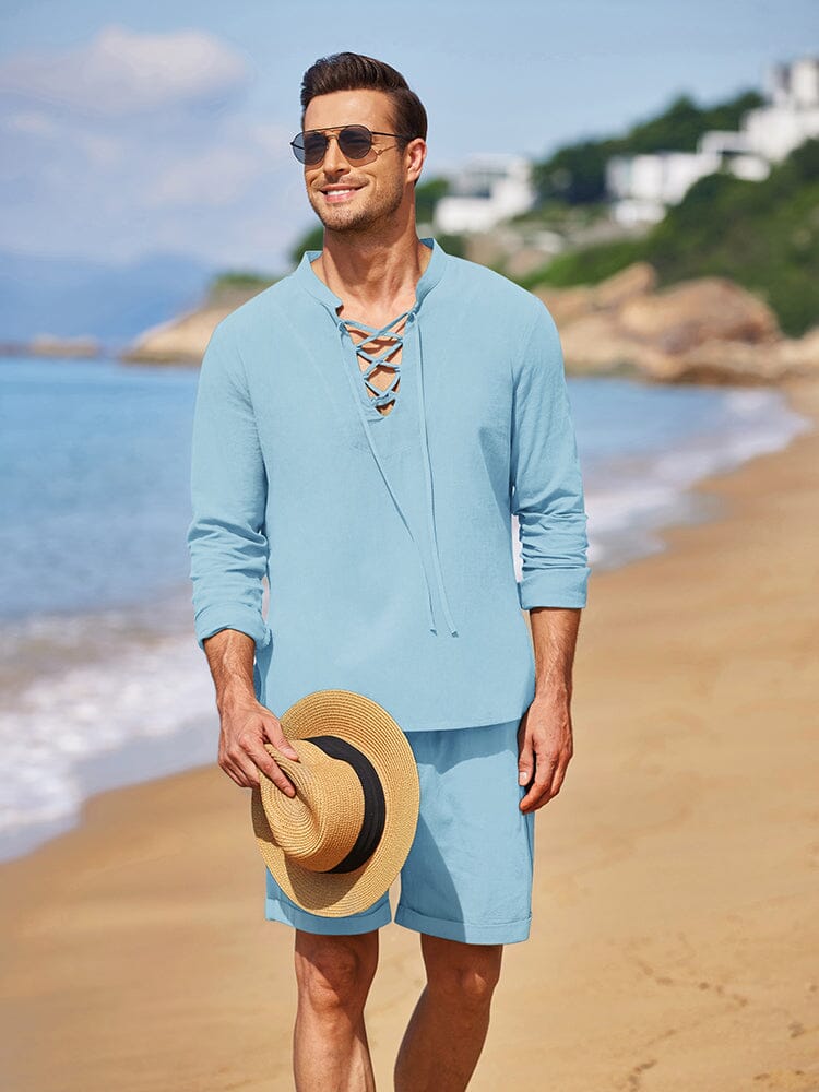 Cotton 2 Pieces Henley Shirt Set (US Only) - Image 5