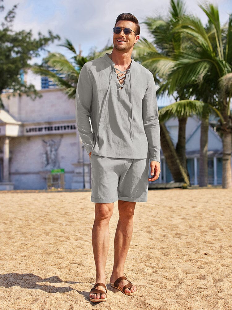 Cotton 2 Pieces Henley Shirt Set (US Only) - Image 8