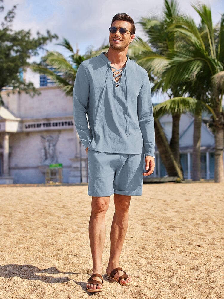 Cotton 2 Pieces Henley Shirt Set (US Only) - Image 9