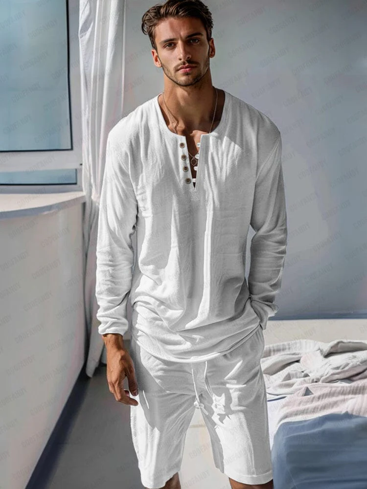 Cotton Henley Shirt Set - Image 2