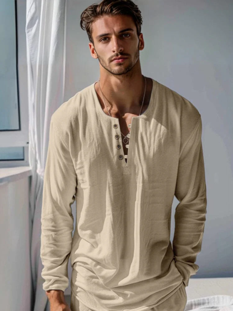 Cotton Henley Shirt Set - Image 3