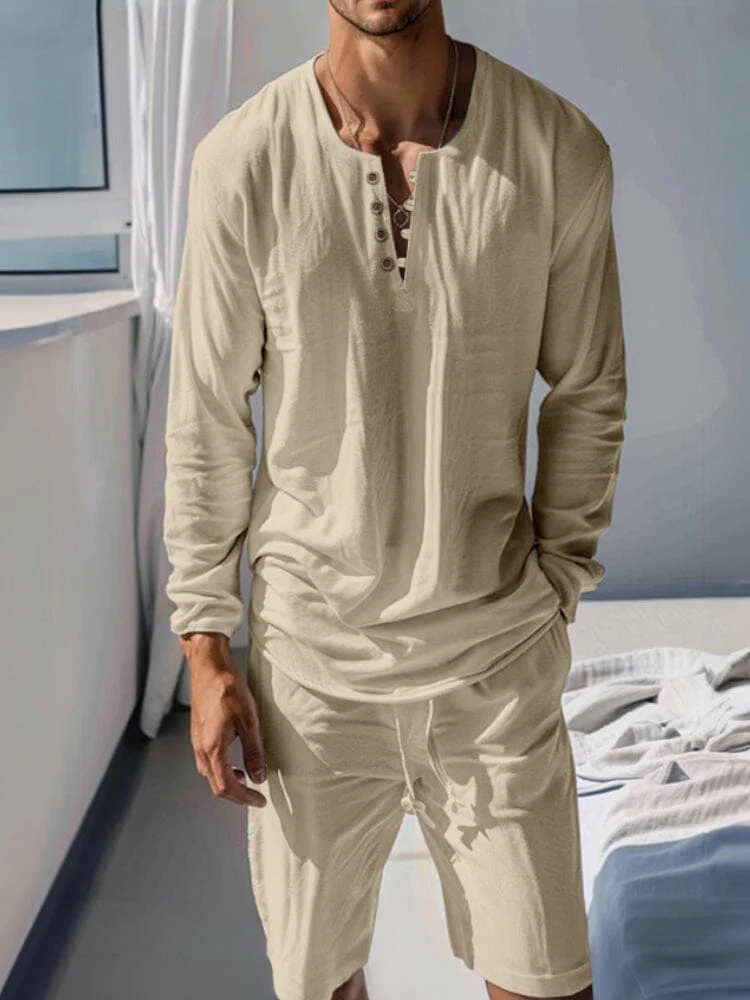 Cotton Henley Shirt Set - Image 4