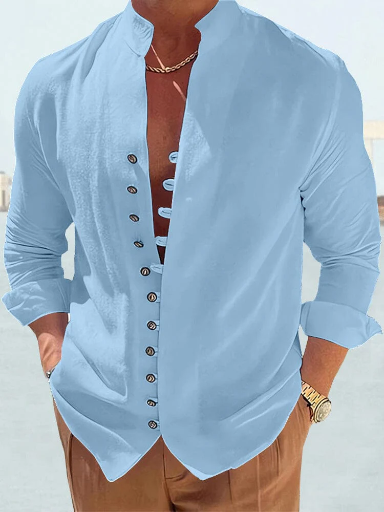 Cotton Linen Long Sleeve Solid Shirt - Image 2