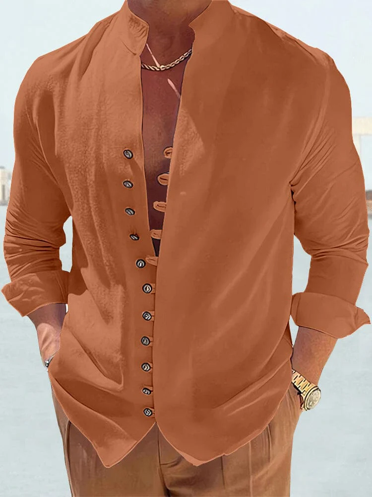 Cotton Linen Long Sleeve Solid Shirt - Image 4