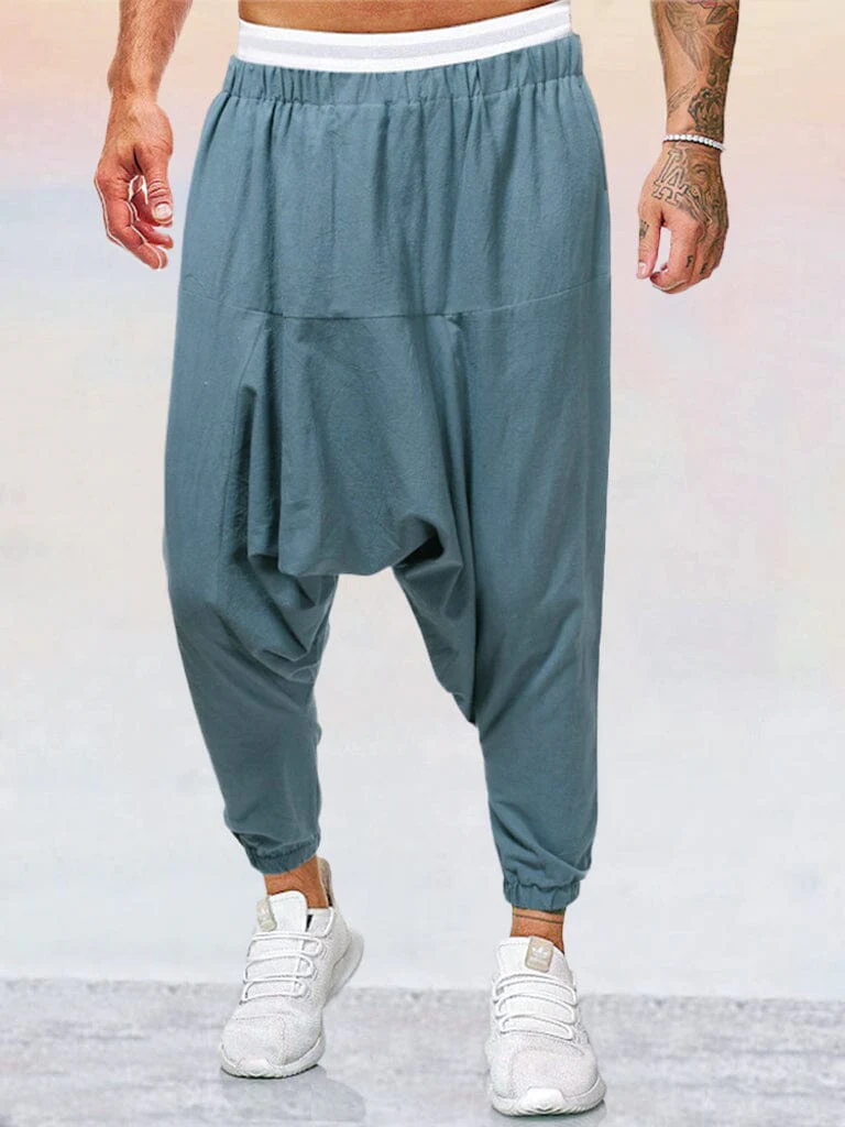 Cotton Linen Solid Color Harem Pants - Image 2