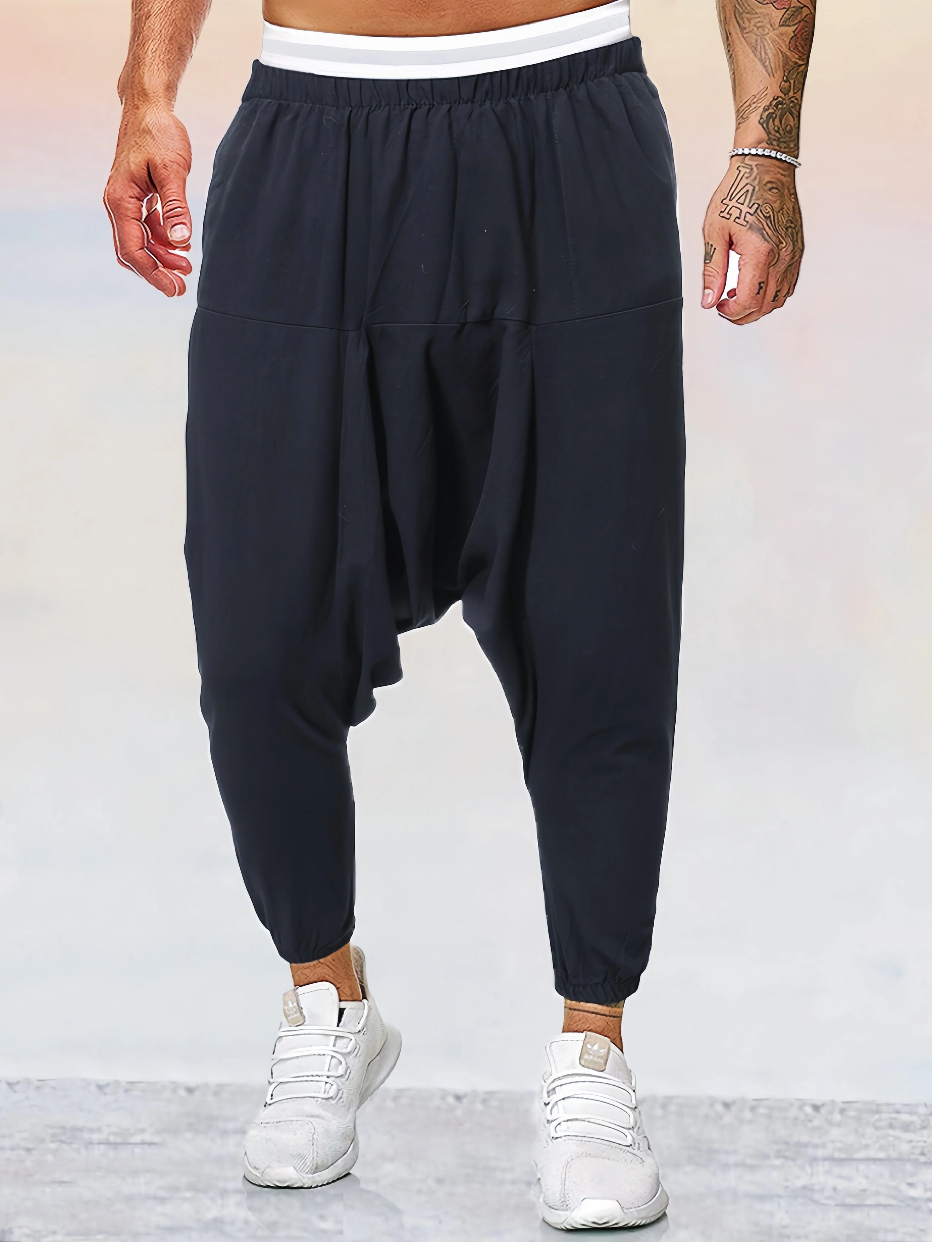 Cotton Linen Solid Color Harem Pants - Image 4