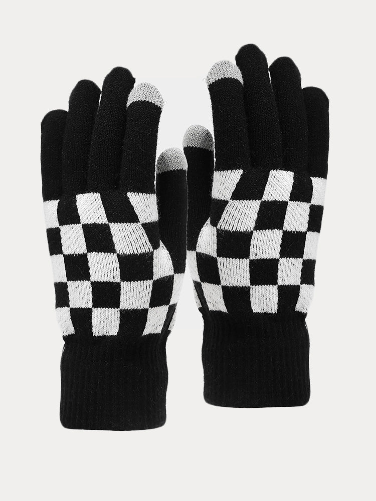 Cozy Checked Beanie Hat Scarf Gloves 3-in-1 Set - Image 8