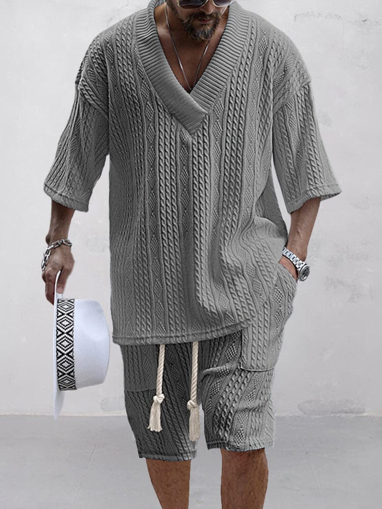 Casual Cable Knit T-shirt Set - Image 4