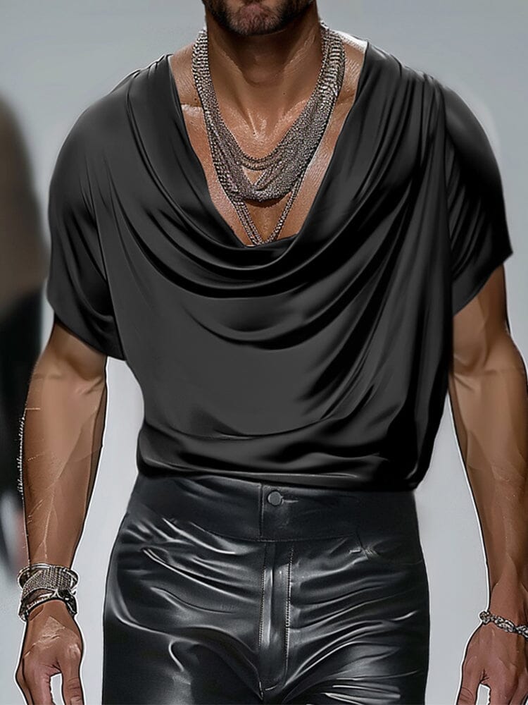 Cozy Satin Draped Neck Top - Image 4