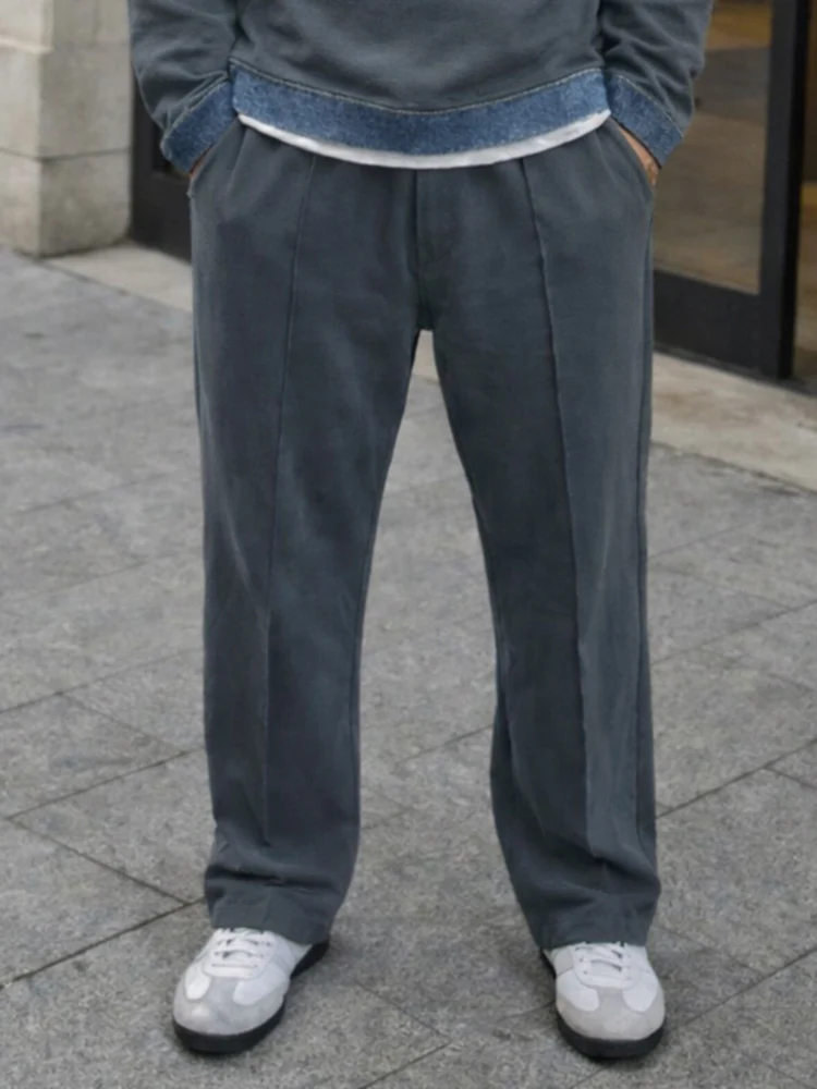 Denim Contrast Trim Relaxed Sweatsuit Set - Image 4