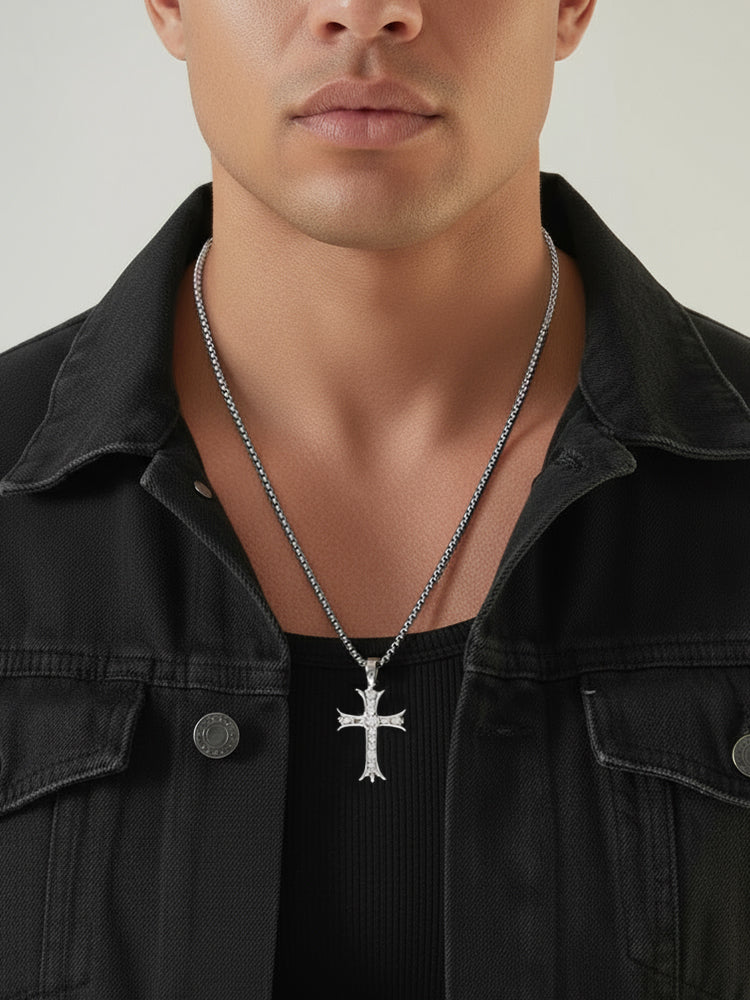 Diamond Cross Pendant Chain Necklace - Image 2