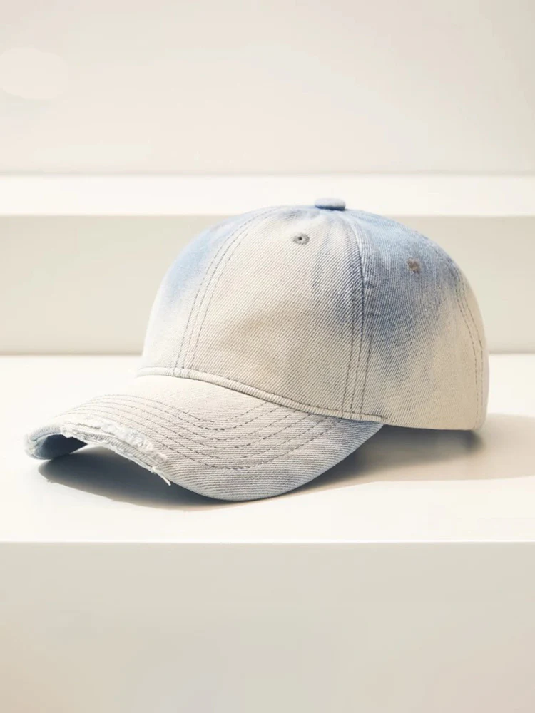 Distressed Gradient Cotton Denim Cap - Image 6