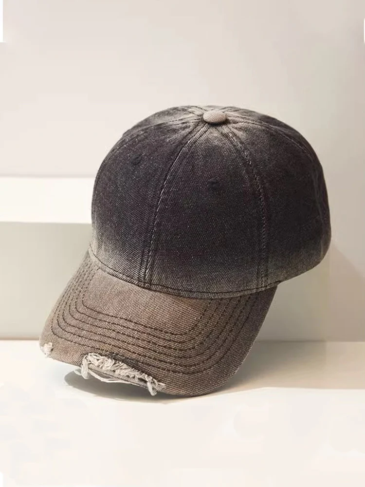Distressed Gradient Cotton Denim Cap - Image 8