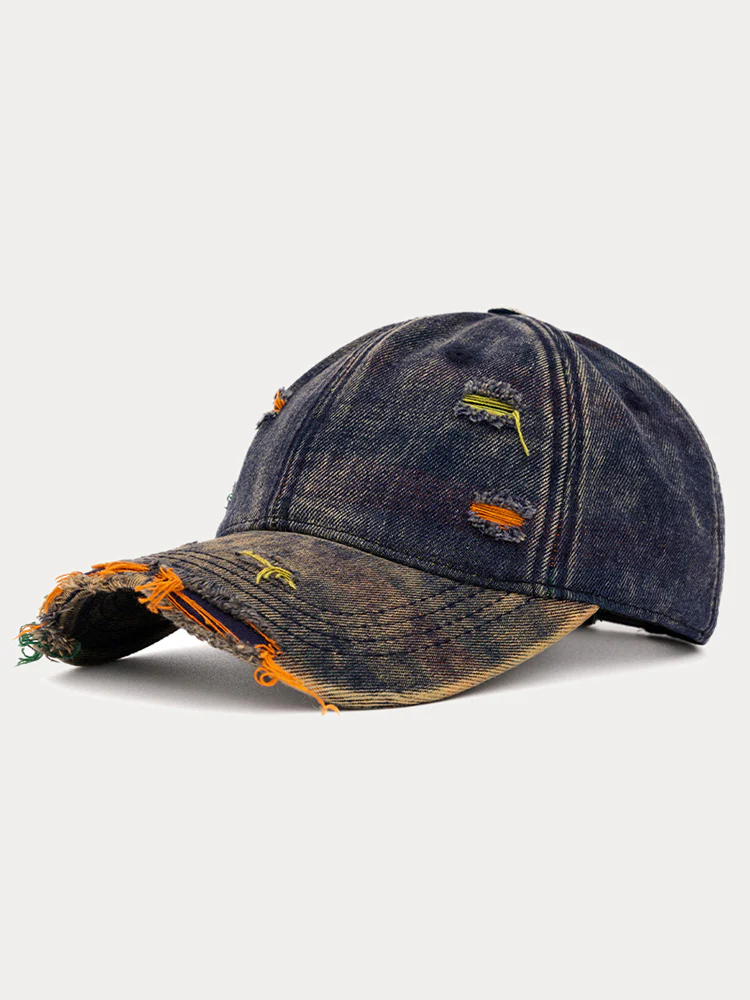 Distressed Washed Denim Baseball Cap - Image 3