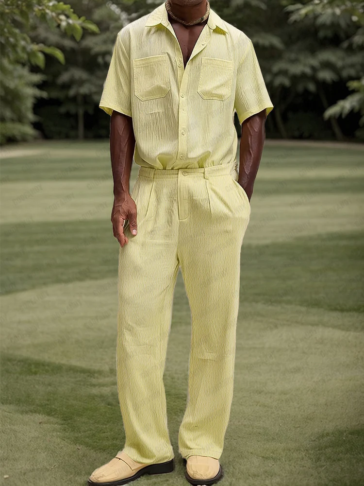 Effortless Daily Textured Shirt Pants Set