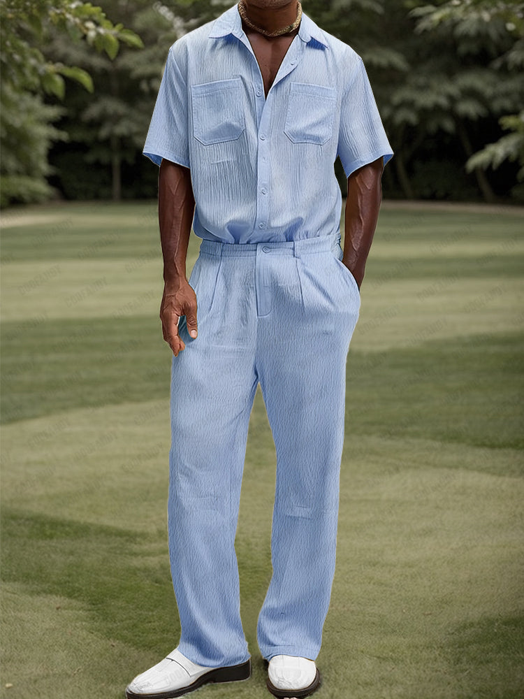 Effortless Daily Textured Shirt Pants Set - Image 2