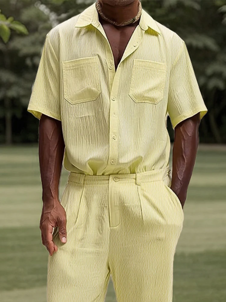Effortless Daily Textured Shirt Pants Set - Image 3