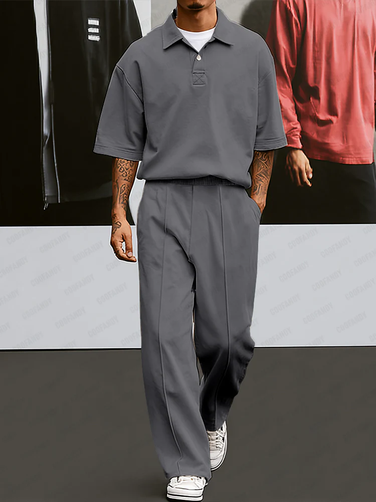 Effortlessly Cozy Polo Shirt Pants Set - Image 2