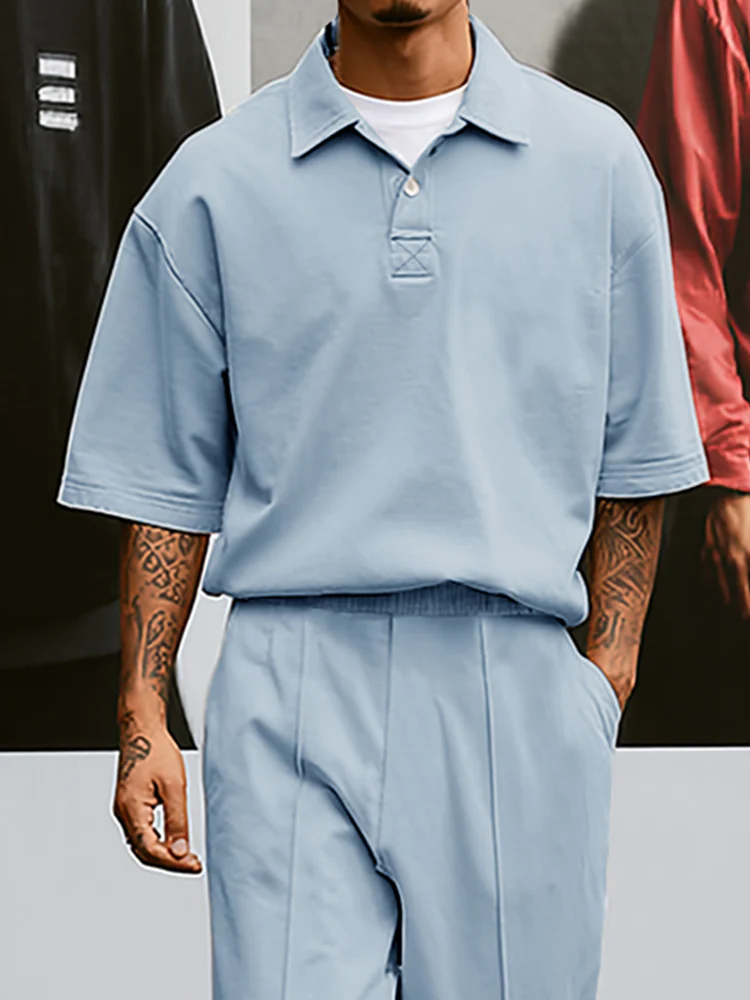Effortlessly Cozy Polo Shirt Pants Set - Image 3