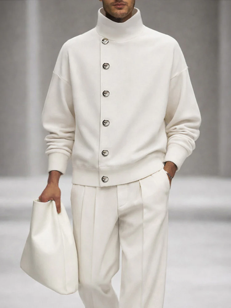Elegant Button Accent Turtleneck Top Pants Set - Image 3