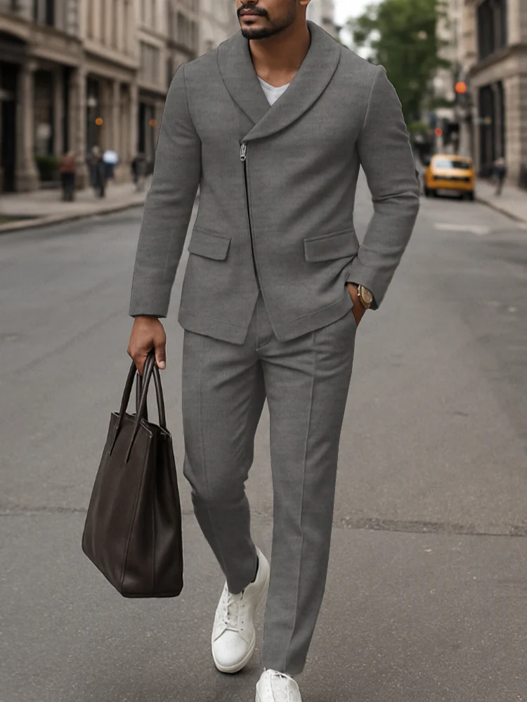Elegant Modern Slanted Placket Suit Set - Image 2