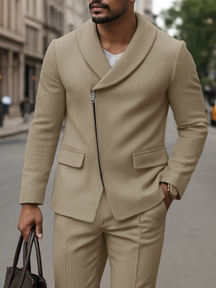 Elegant Modern Slanted Placket Suit Set - Image 4