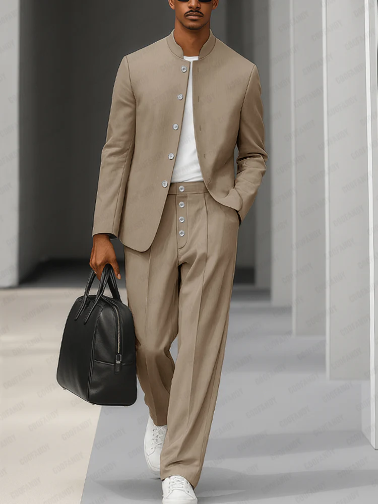 Elegant Stand Collar Thin Blazer Pants Set - Image 2