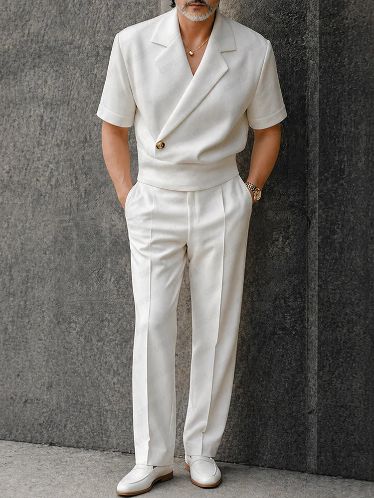 Elegant Summer Half-Placket Top and Straight Pants Set