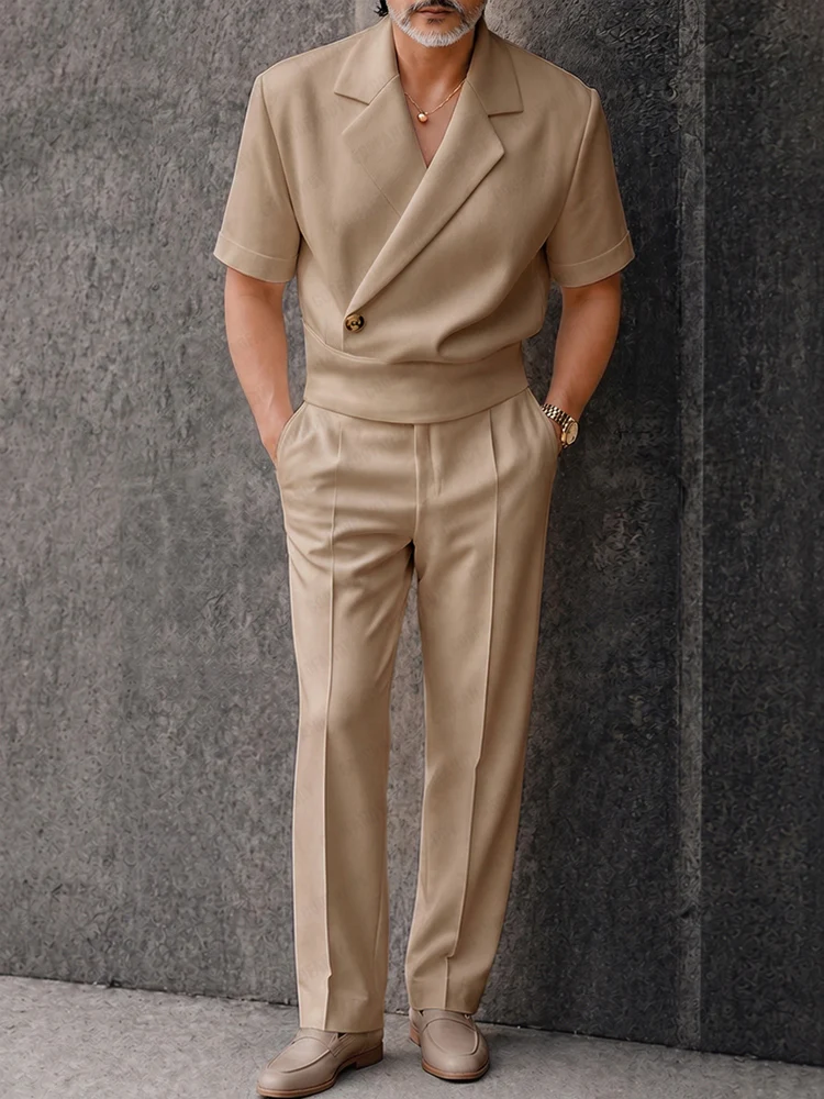 Elegant Summer Half-Placket Top and Straight Pants Set - Image 2