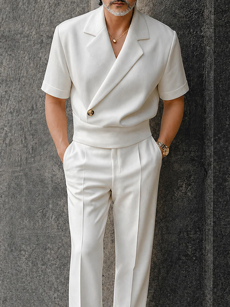 Elegant Summer Half-Placket Top and Straight Pants Set - Image 3