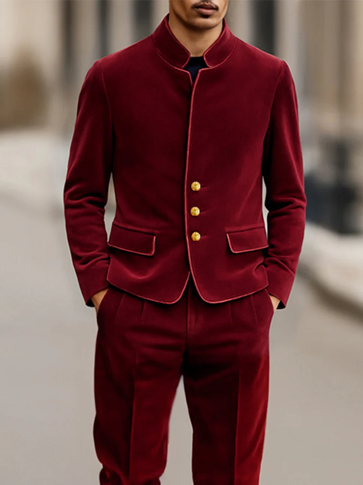 Elegant Velvet Blazer Jacket Pants Set - Image 3