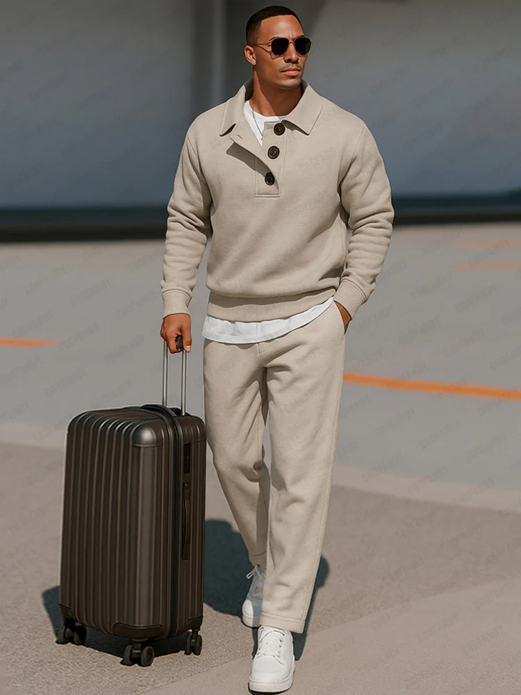 Elevated Casual Polo Shirt Pants Set - Image 2