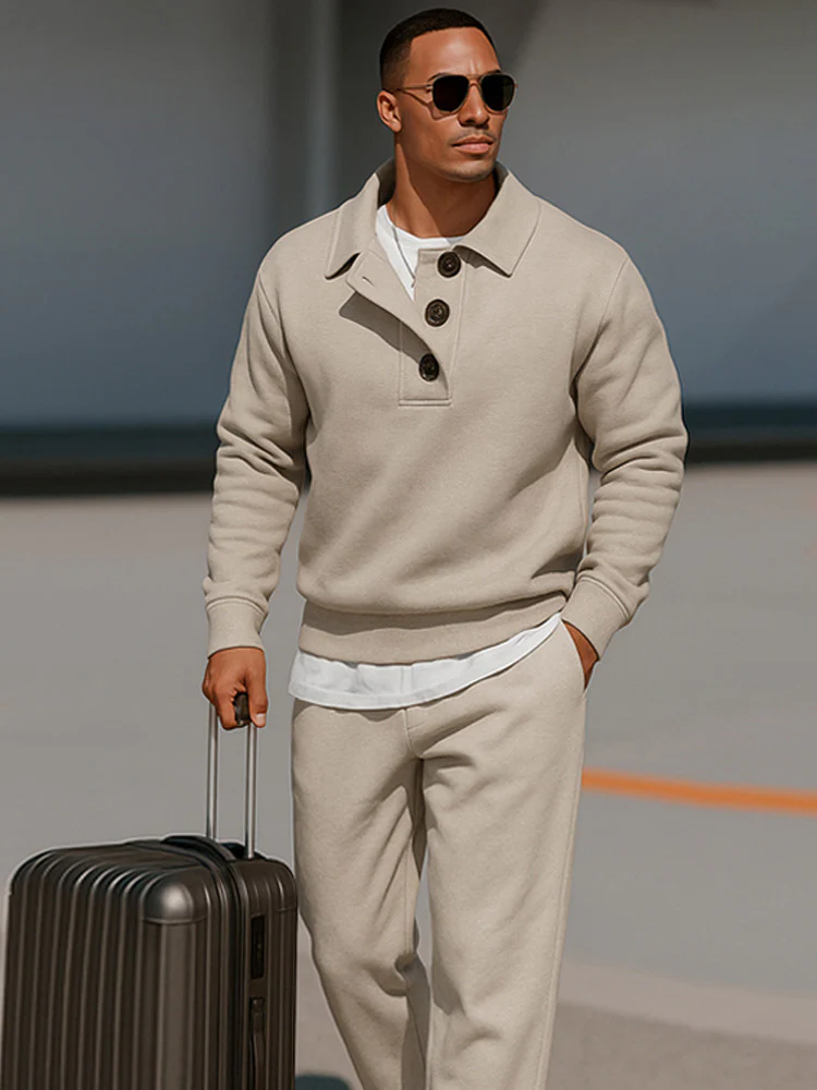 Elevated Casual Polo Shirt Pants Set - Image 3