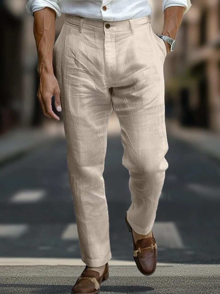 Essential Regular Fit Cotton Linen Pants - Image 4